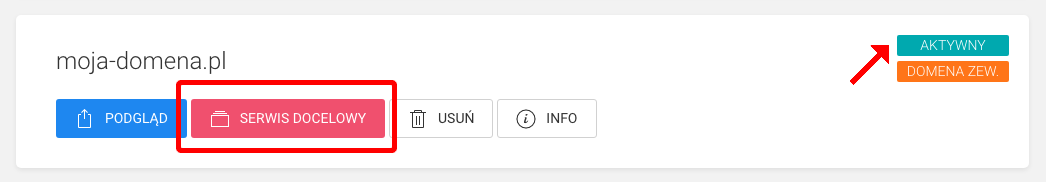 wybierz witrynę docelową